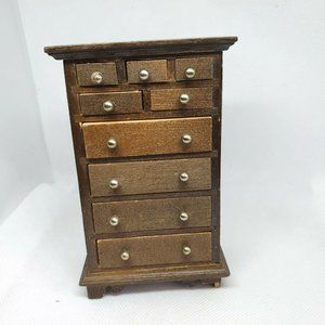Life Like Real Dark Wood 9 Draw Mini Doll House Dresser Home Décor Shelf Sitter